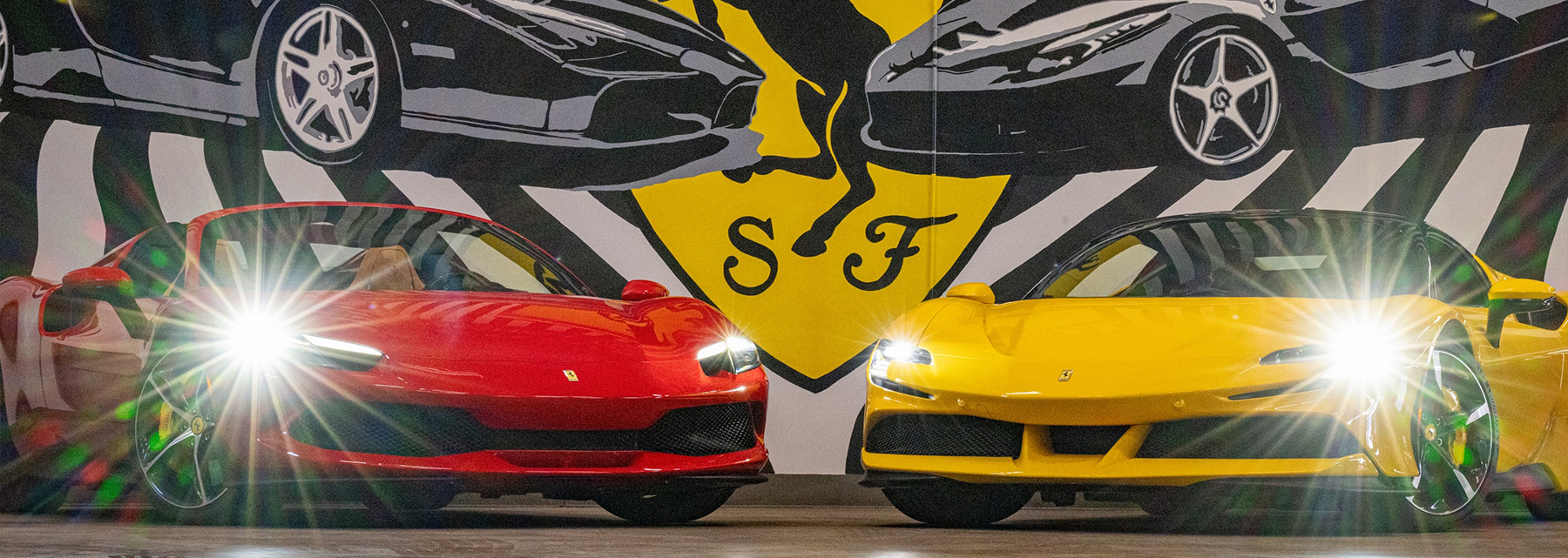 cars on showroom floor.