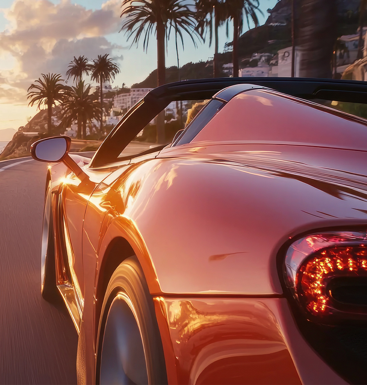 Exotic car driving down the highway