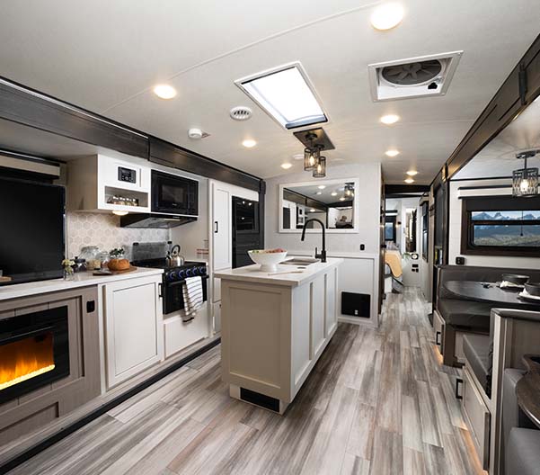 Interior of an RV kitchen