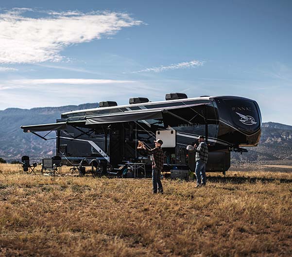 An RV pakred outside