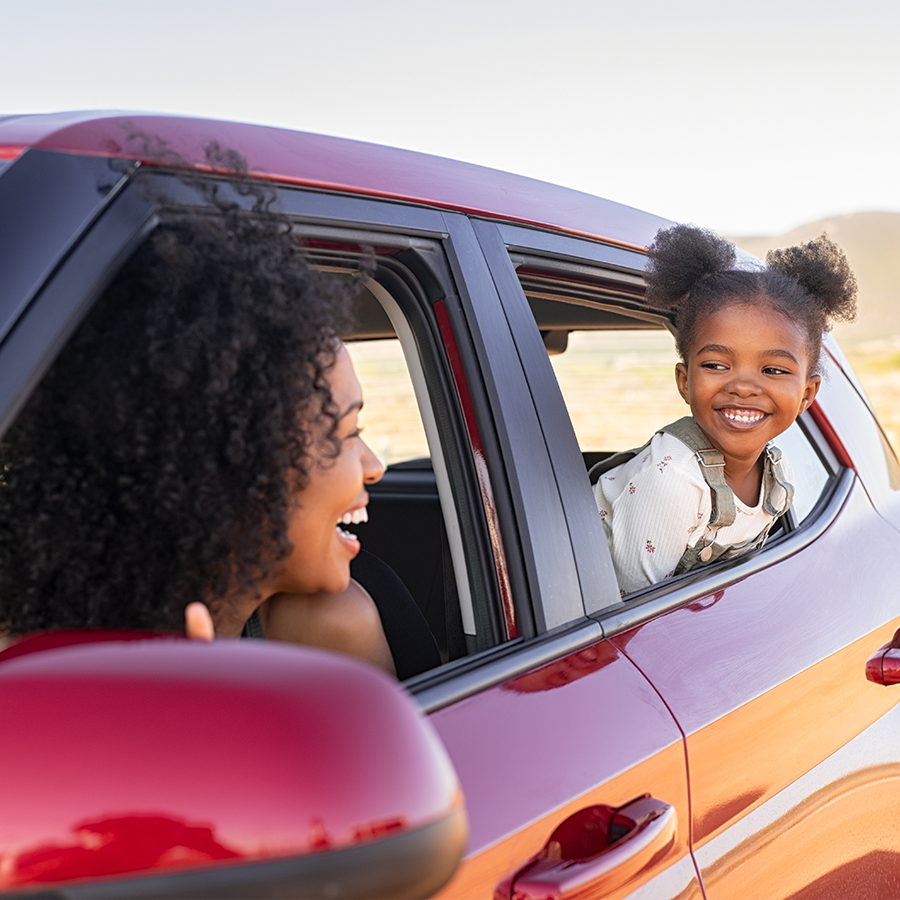 family driving in car