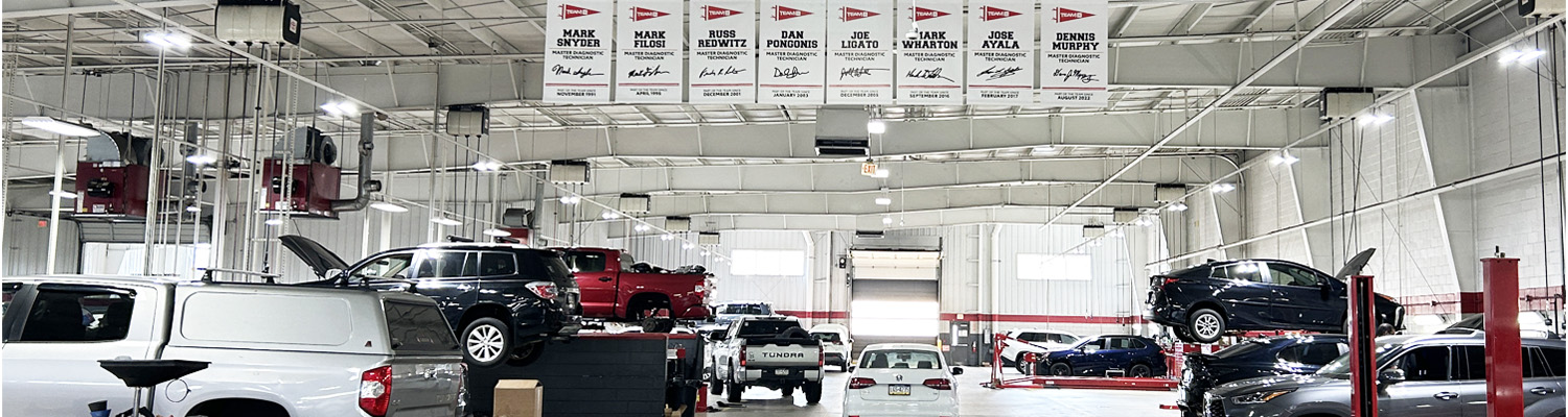 Interior of dealership service garage