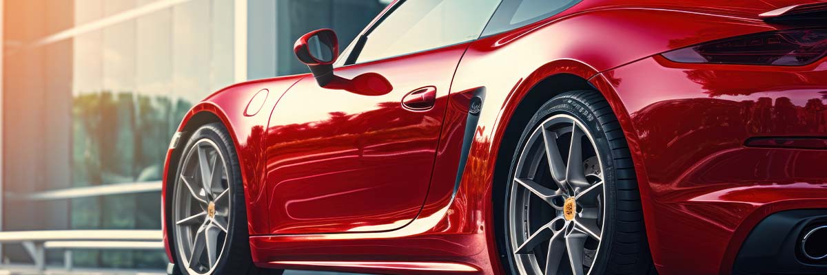 Luxury car outside a monder building